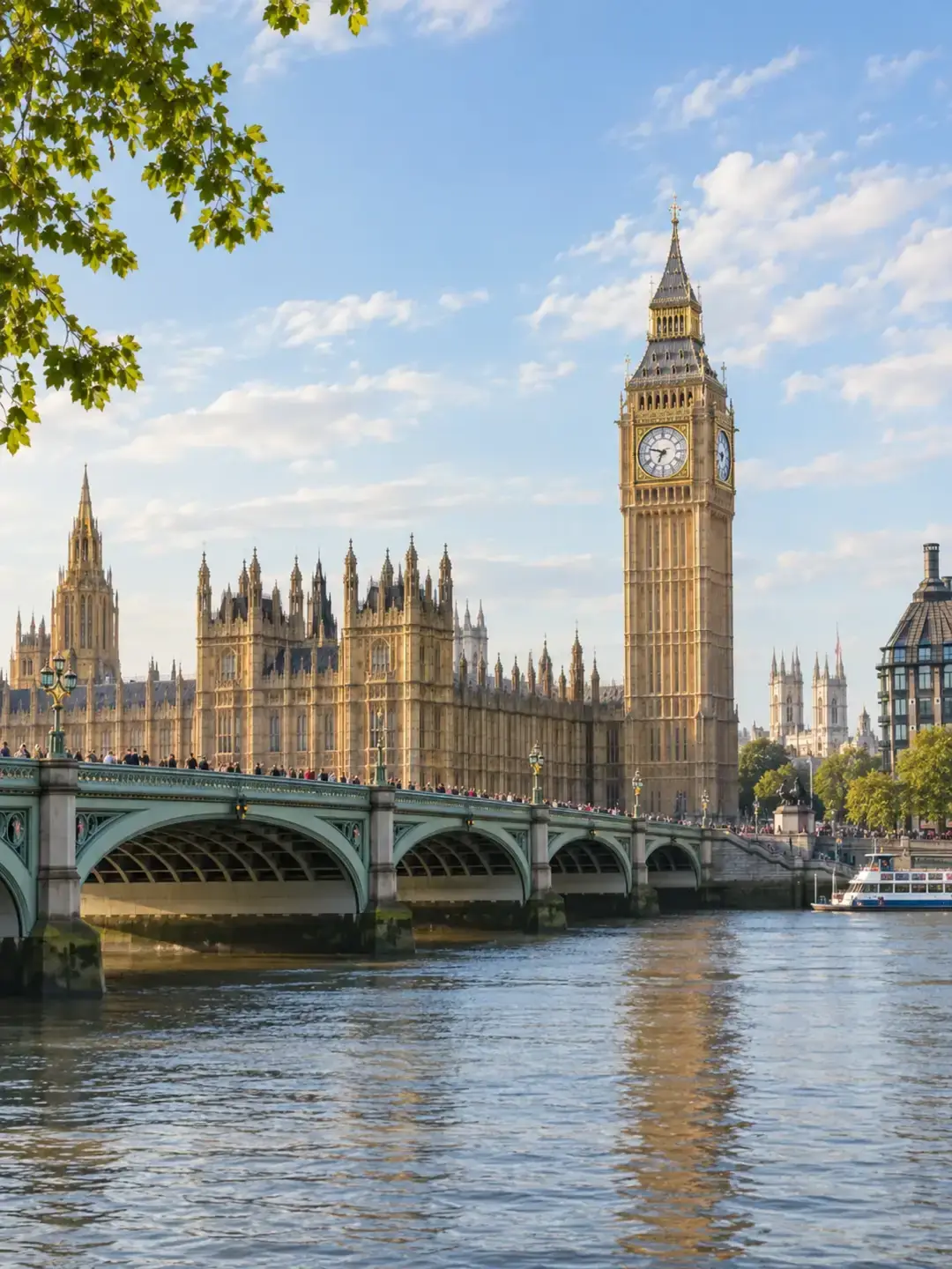 Aydınlık bir Londra gününde Westminster ve Big Ben illüstrasyonu