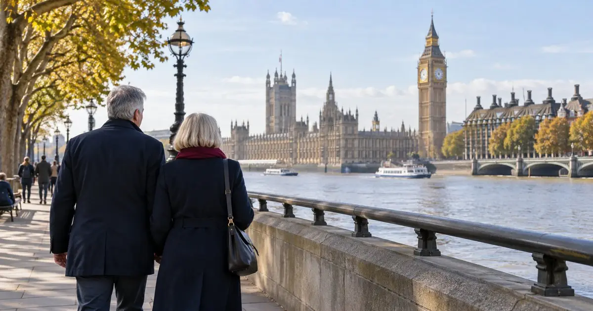 Thames kıyısında yürüyen çift — temsili görsel
