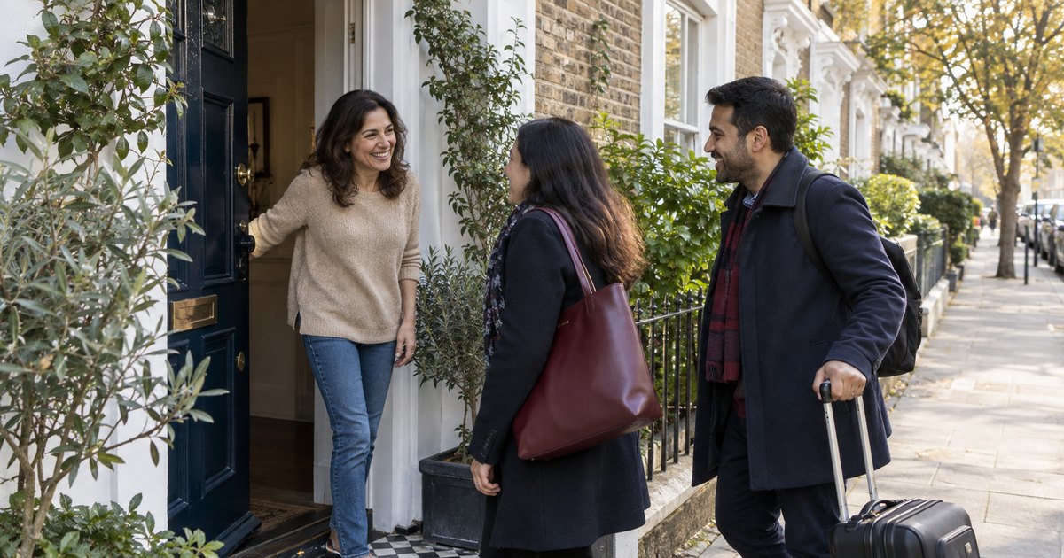Londra’da evinin kapısında yakınlarını karşılayan kişi — temsili görsel