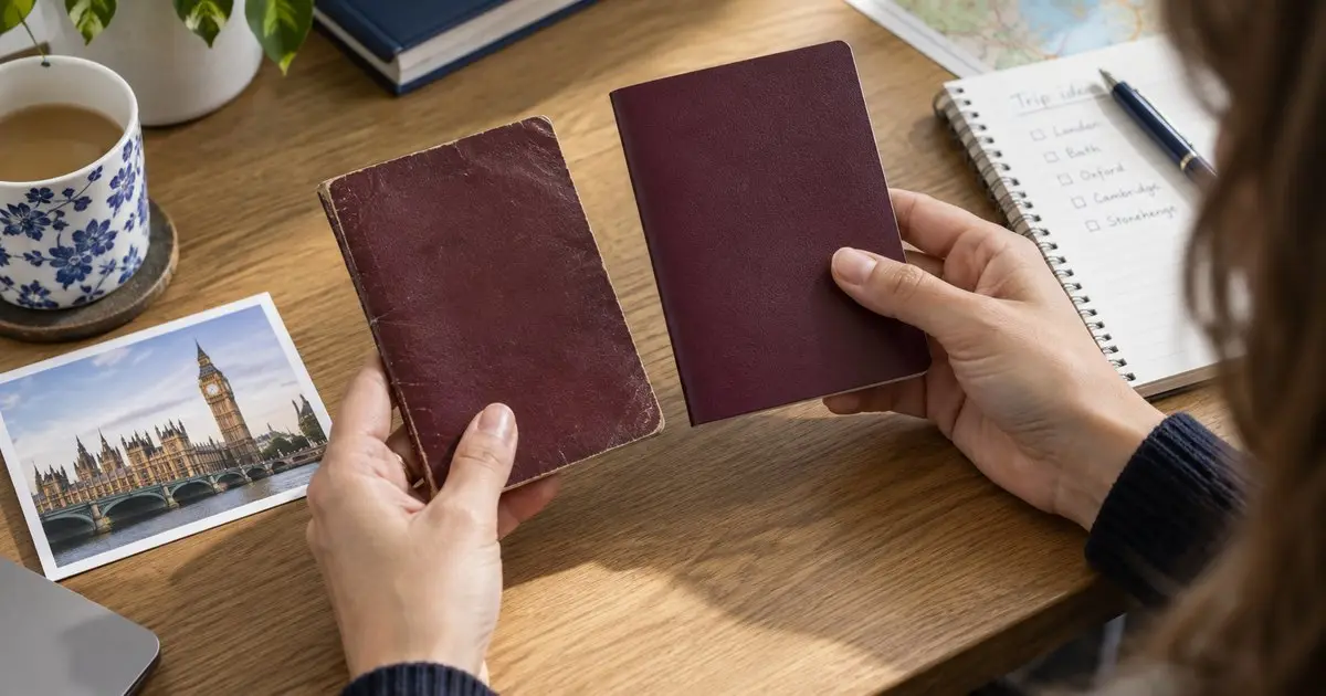 Eski ve yeni seyahat belgelerini karşılaştıran kişi — temsili görsel